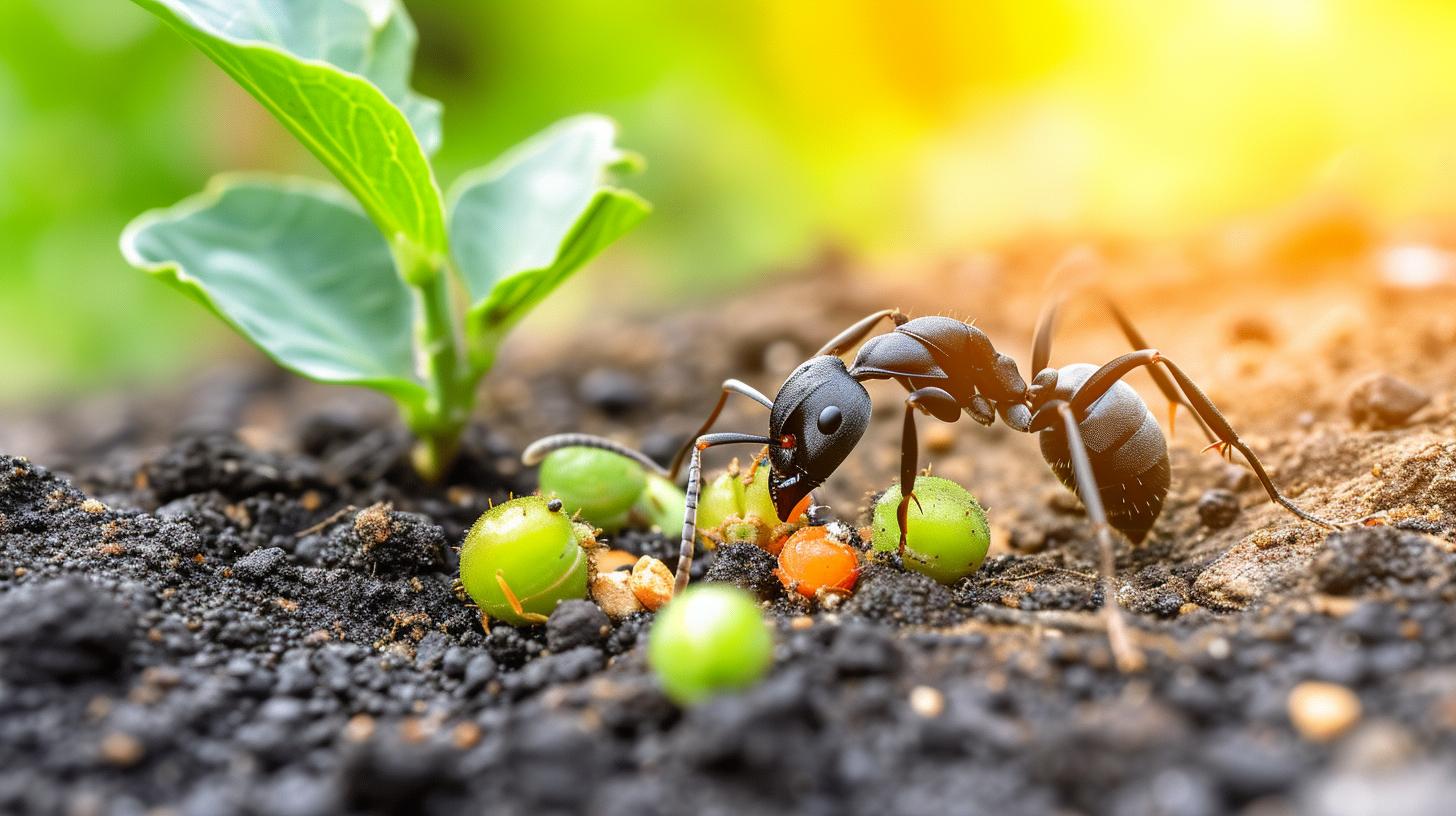 Ant relocating food pieces