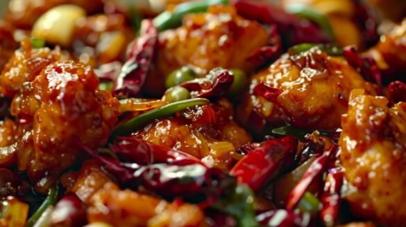 Spicy Andhra style chilli chicken with a flavorful kick