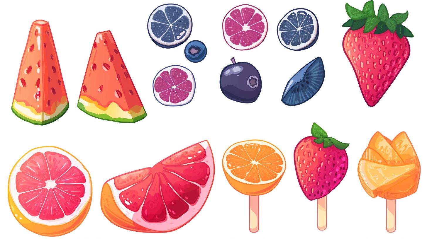 Vibrant clipart depicting the food we eat in summer