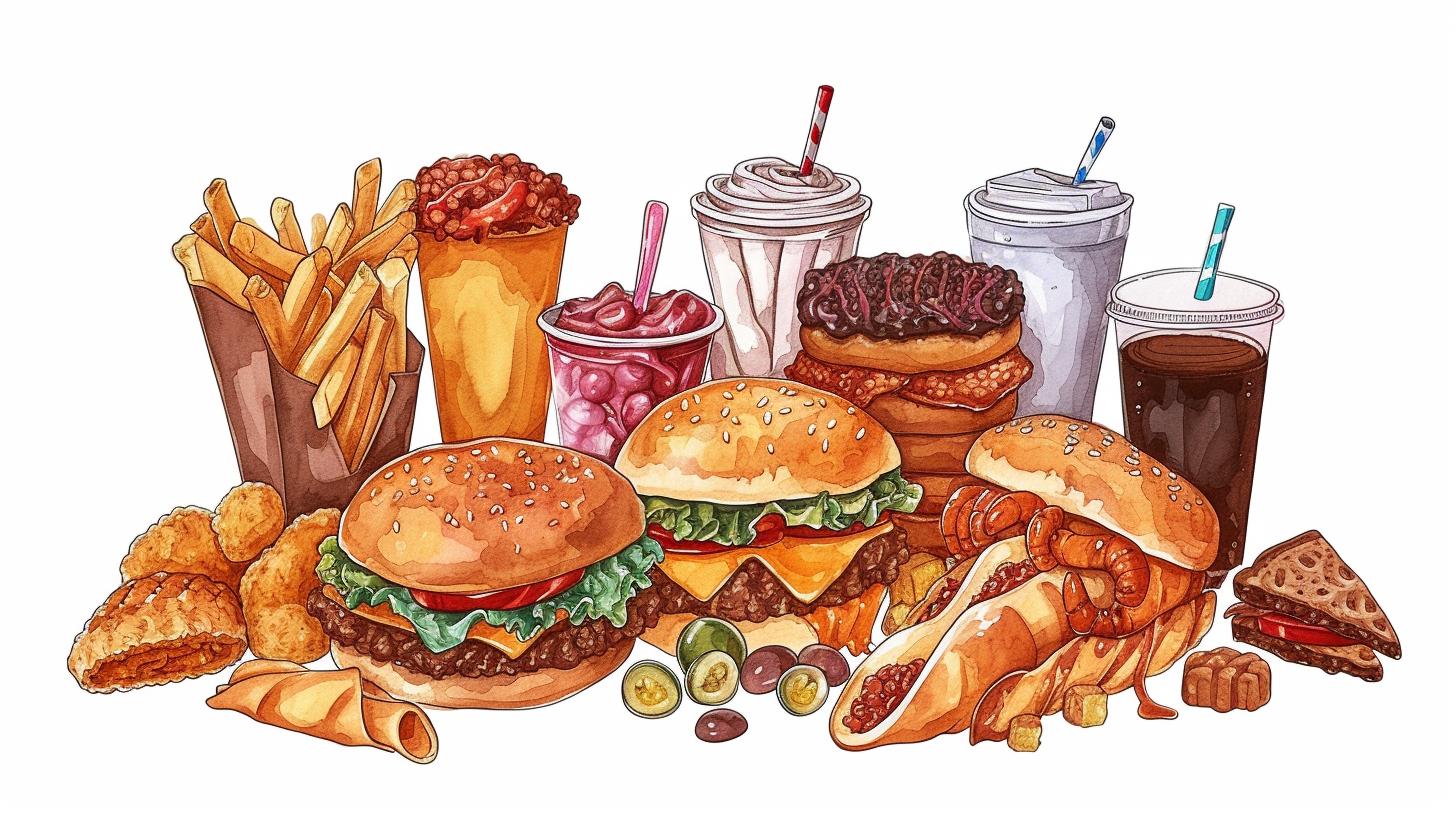 Detailed illustration of junk food with name